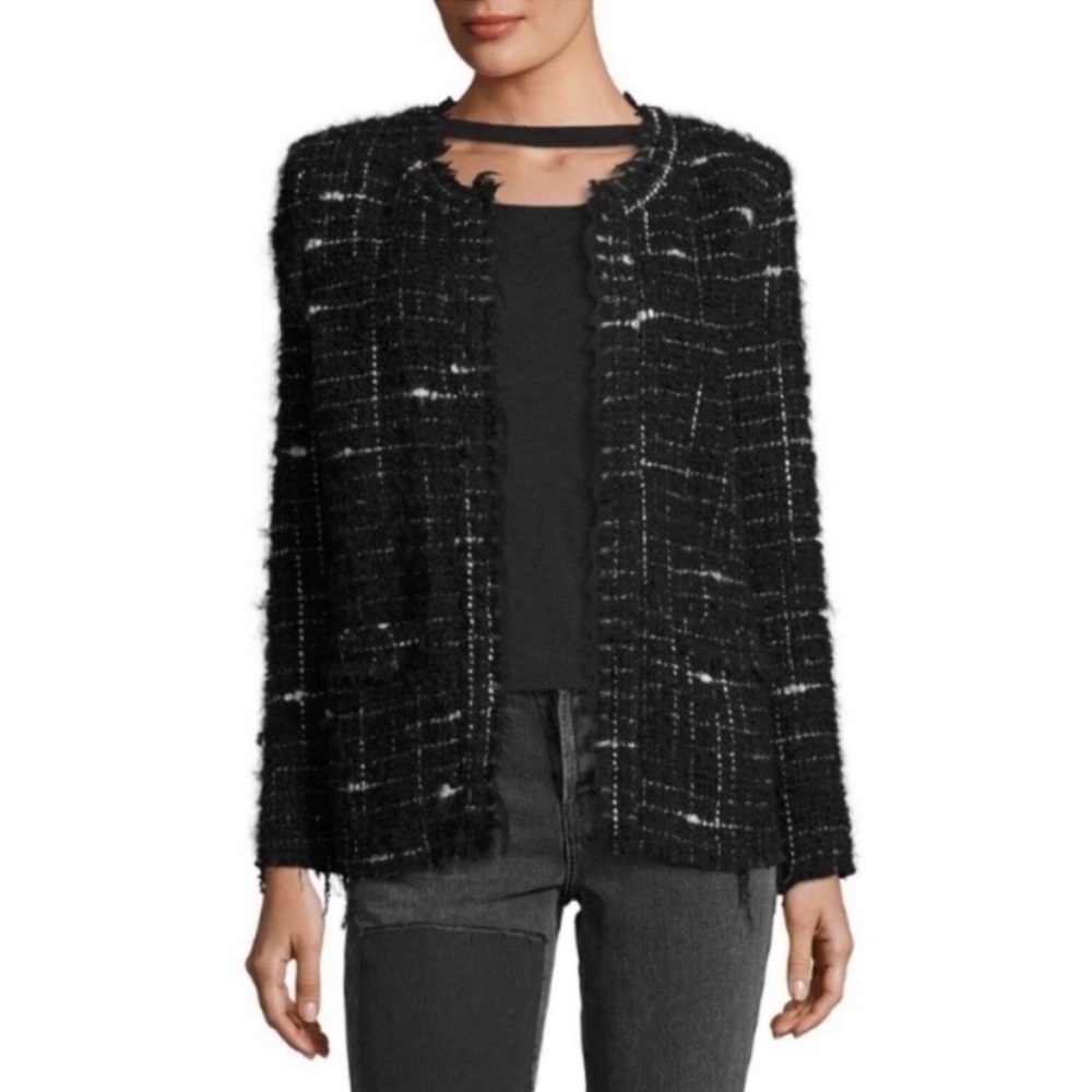 ✅ IRO Tweed Jacket Espo Boucle Tweed Fray in Black White - Picture 2 of 7